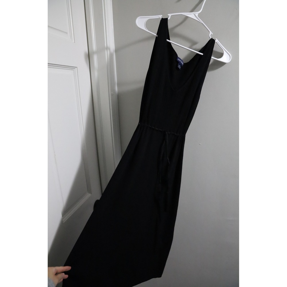Vintage Ann Taylor Black Sleeveless Maxi Dress Drawstring‎ Waist Knit M - Picture 4 of 6